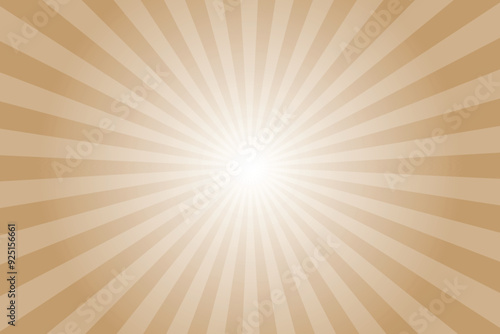 Sun ray vector background. Wood brown radial beam sunrise or sunset light retro design illustration. Light sunburst glowing background.	