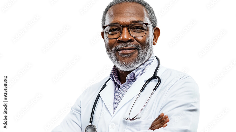 Portrait of a senior African American male doctor on transparent background Portrait of a senior African American male doctor on transparent background