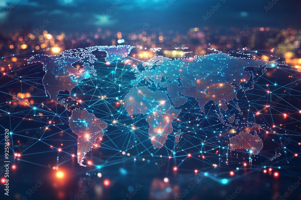 Fototapeta premium Global Digital Business Network Connection Illustration created with Generative AI