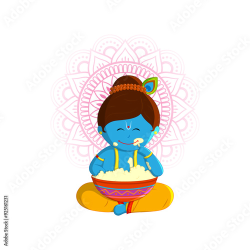 Vector illustration of baby krishna eating butter transparent background