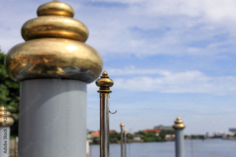outdoor Rope pole, Barrier posts, One barrier pillar in shallow focus. outdoor Rope pole, Barrier posts, One barrier pillar in shallow focus.