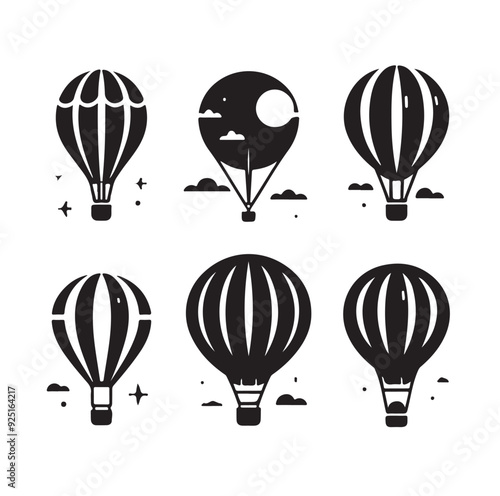 Set of air balloon silhouette vector illustration