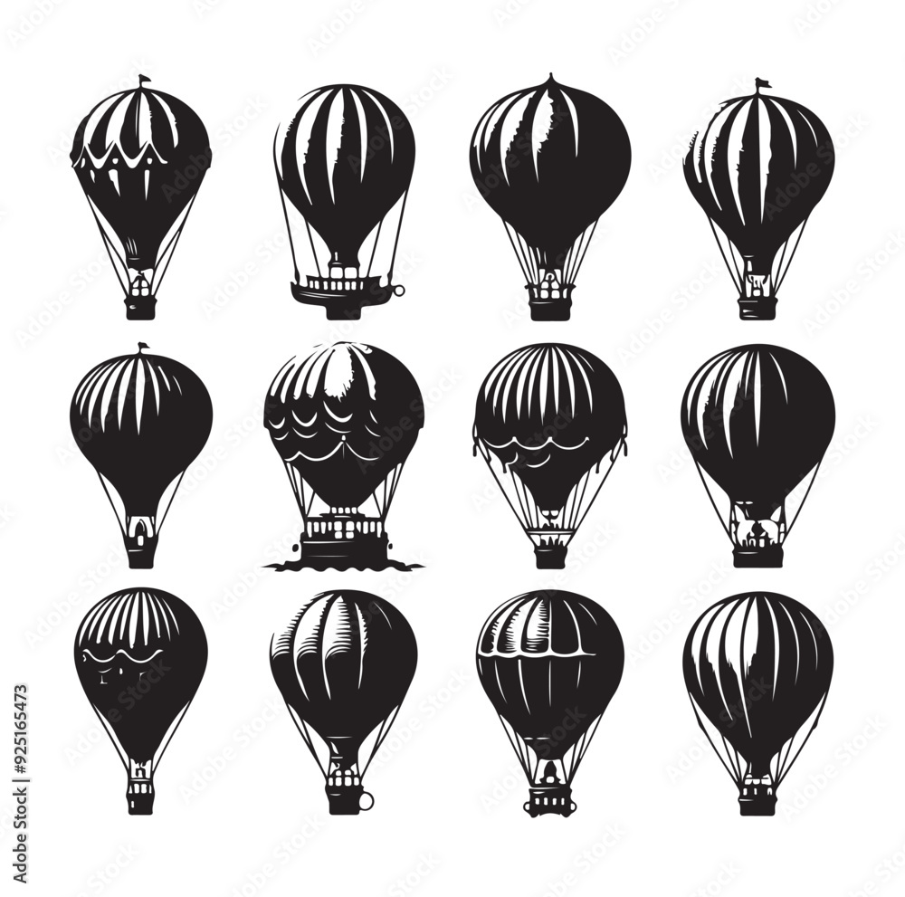 Fototapeta premium Set of air balloon silhouette vector illustration