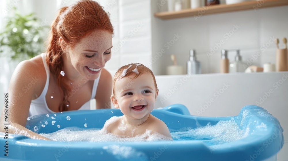 The mother and baby bathtime The mother and baby bathtime