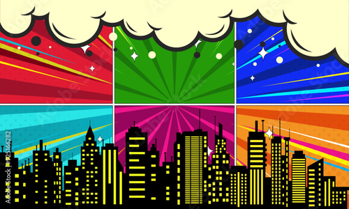 Comic Book City Background Isolated On red Background. Vector Illustration In Flat Style