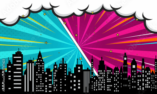 Comic art style clouds, sky and city background material