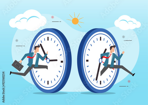 Businessman jump into clock to the future