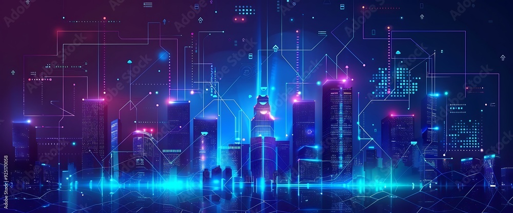 A futuristic cityscape with glowing neon lines and geometric shapes. A futuristic cityscape with glowing neon lines and geometric shapes.