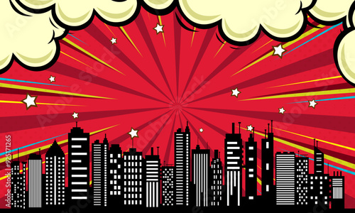 Comic red background design with cloud and star