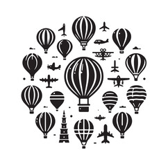 Fotobehang Luchtballon Set luchtballon silhouetten op wit  © MSTMIM