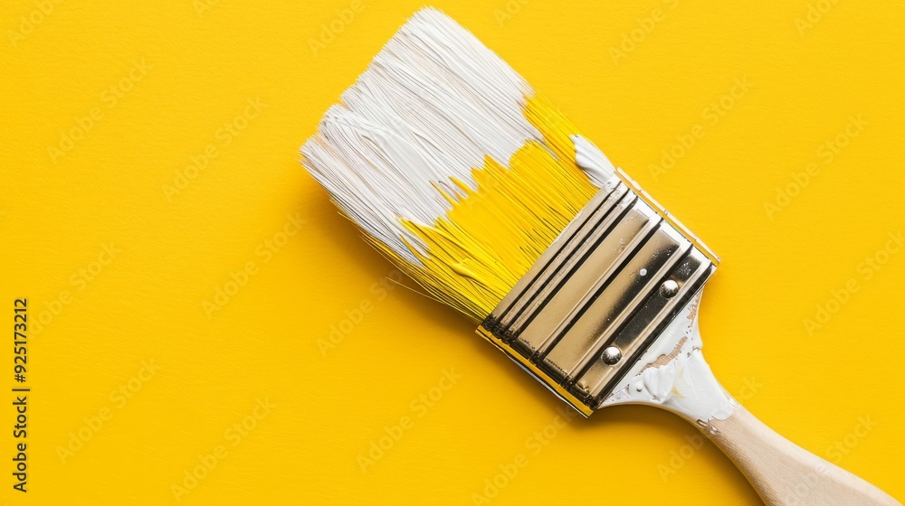 mock-up image paintbrush , white paint yellow background , paintbrush mock-up yellow mock-up image paintbrush , white paint yellow background , paintbrush mock-up yellow
