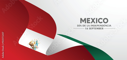 Mexico Día de la Independéncia text meaning Independence Day 16 September flag ribbon vector poster