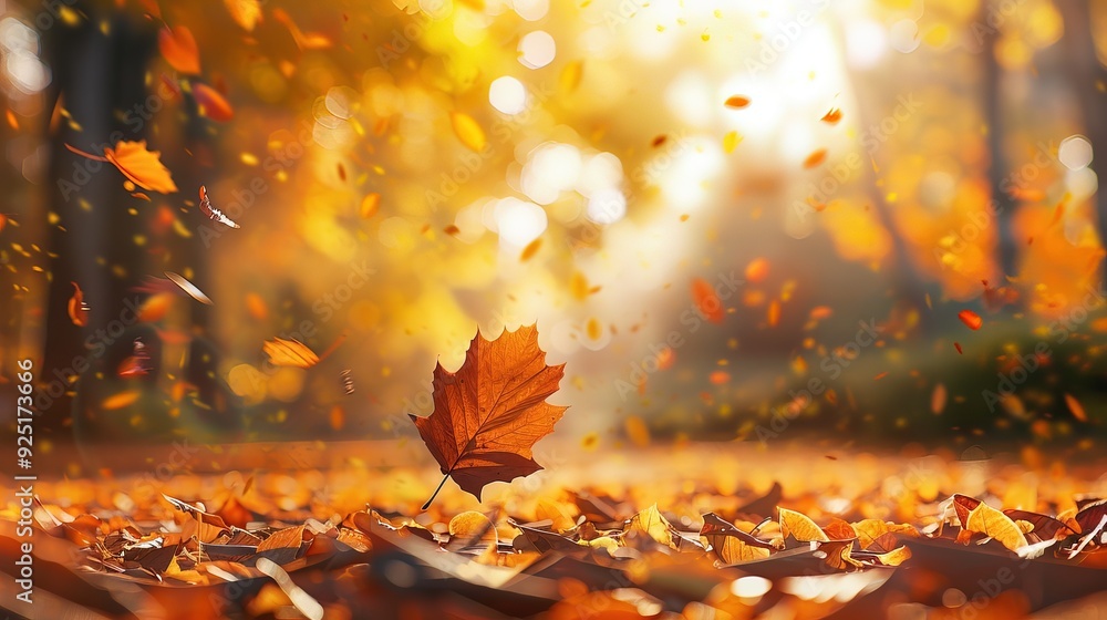 Autumn background with golden autumn leaves falling on the ground in a forest Generative AI Autumn background with golden autumn leaves falling on the ground in a forest Generative AI