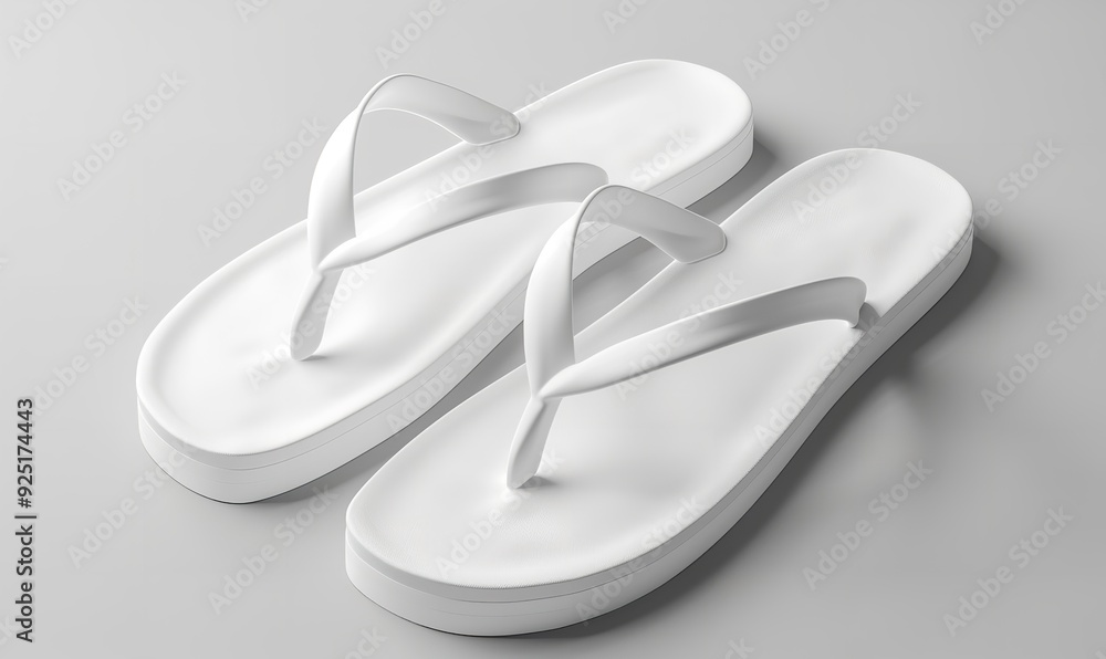 A set of white beach slippers without any design, mockup, clipping path, and 3D illustration. Simple flip flops at home mock up template. lucid display of bath shoes, Generative AI. A set of white beach slippers without any design, mockup, clipping path, and 3D illustration. Simple flip flops at home mock up template. lucid display of bath shoes, Generative AI.