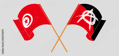 Crossed and waving flags of Tunisia and Anarchy
