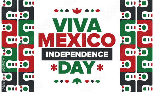 Viva Mexico. Mexican Independence Day. Happy holiday. Celebrate annual in September 16. Freedom day. Patriotic mexican design. Poster, card, banner, template, background. Vector illustration