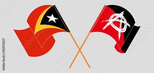 Crossed and waving flags of East Timor and Anarchy