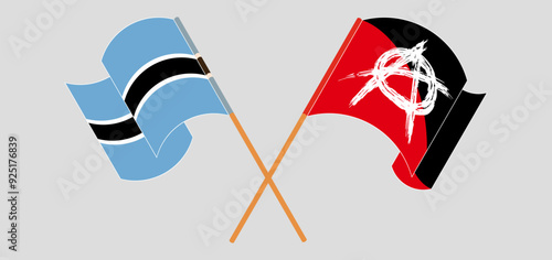 Crossed and waving flags of Botswana and Anarchy
