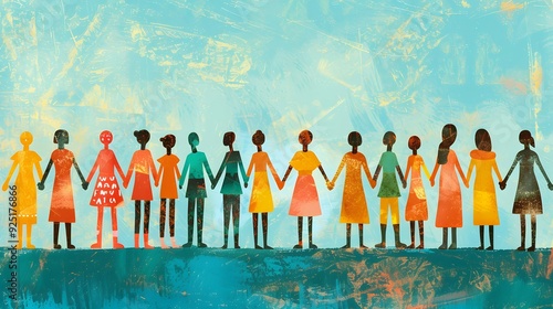 Illustration of Multicultural Unity and Teamwork with Diverse Group Holding Hands in Harmony
