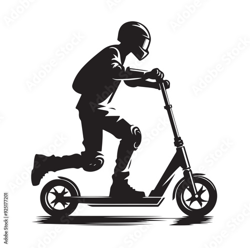 Two wheeled Kick scooter with Raider silhouette vector illustration