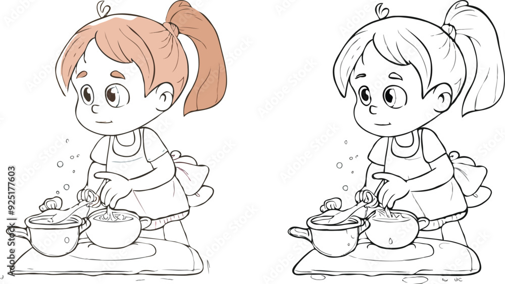 coloring page simple drawing of cartoon character in the cake shop, coloring book coloring page simple drawing of cartoon character in the cake shop, coloring book