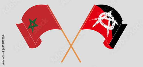 Crossed and waving flags of Morocco and Anarchy