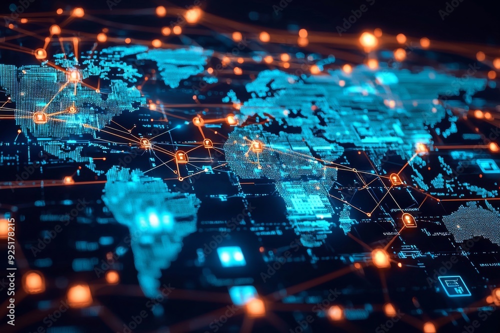 Fototapeta premium Global Digital Business Network Connection Illustration created with Generative AI