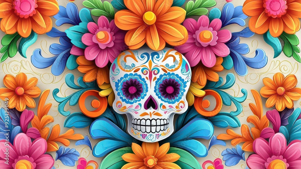 A powerful depiction of the symbolism behind the sugar skull, with intricate designs, bright colors, and its representation of life and death A powerful depiction of the symbolism behind the sugar skull, with intricate designs, bright colors, and its representation of life and death
