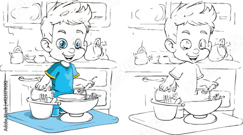 coloring page simple drawing of cartoon character in the cake shop, coloring book 