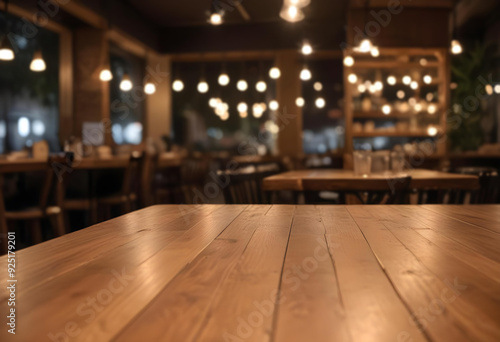 Lofty chill restaurant with wooden table and Depth of field , blurred background 