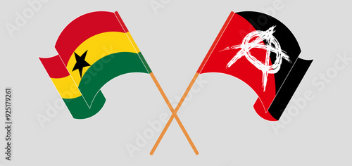 Crossed and waving flags of Ghana and Anarchy