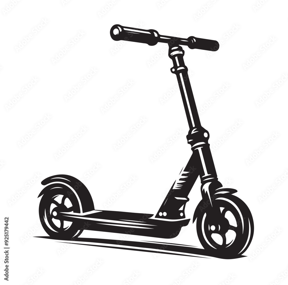 Two wheeled Kick scooter with Raider silhouette vector illustration Two wheeled Kick scooter with Raider silhouette vector illustration