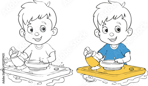 coloring page simple drawing of cartoon character in the cake shop, coloring book 