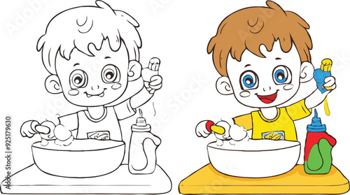 coloring page simple drawing of cartoon character in the cake shop, coloring book 