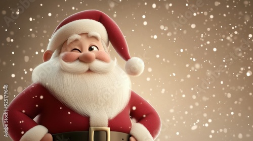 Santa Claus winks playfully amidst falling snow, capturing the joyful and festive spirit of Christmas in a wintry setting.