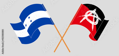 Crossed and waving flags of Honduras and Anarchy