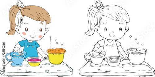 coloring page simple drawing of cartoon character in the cake shop, coloring book 