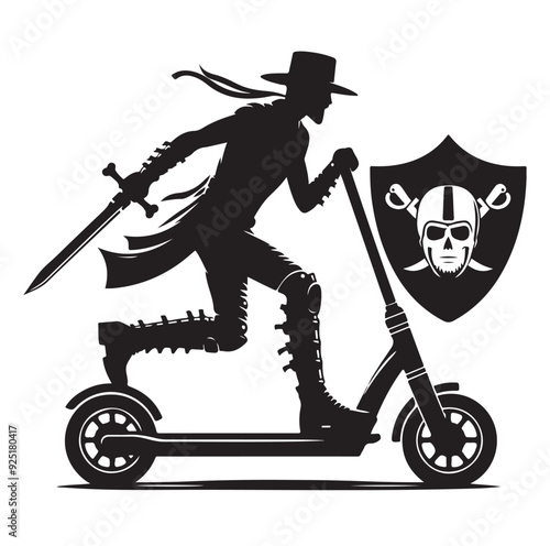 Two wheeled Kick scooter with Raider silhouette vector illustration