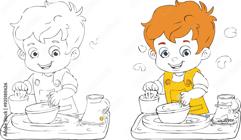 coloring page simple drawing of cartoon character in the cake shop, coloring book coloring page simple drawing of cartoon character in the cake shop, coloring book
