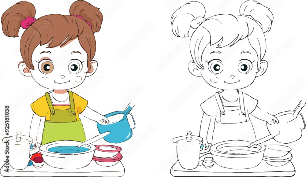 coloring page simple drawing of cartoon character in the cake shop, coloring book 