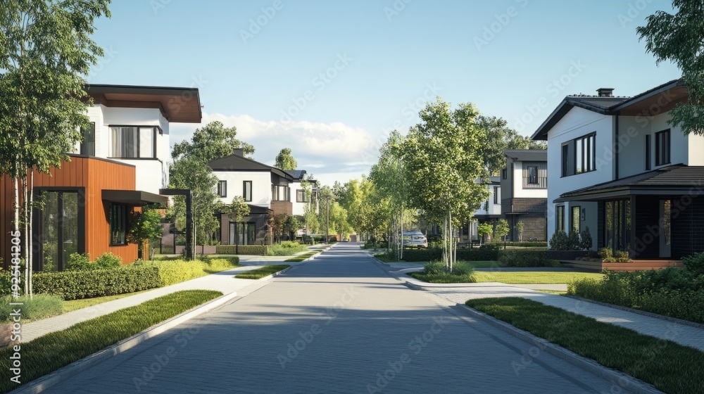 Suburban Serenity - A Picturesque Street of Modern Homes Reflecting Urban Elegance. Suburban Serenity - A Picturesque Street of Modern Homes Reflecting Urban Elegance.