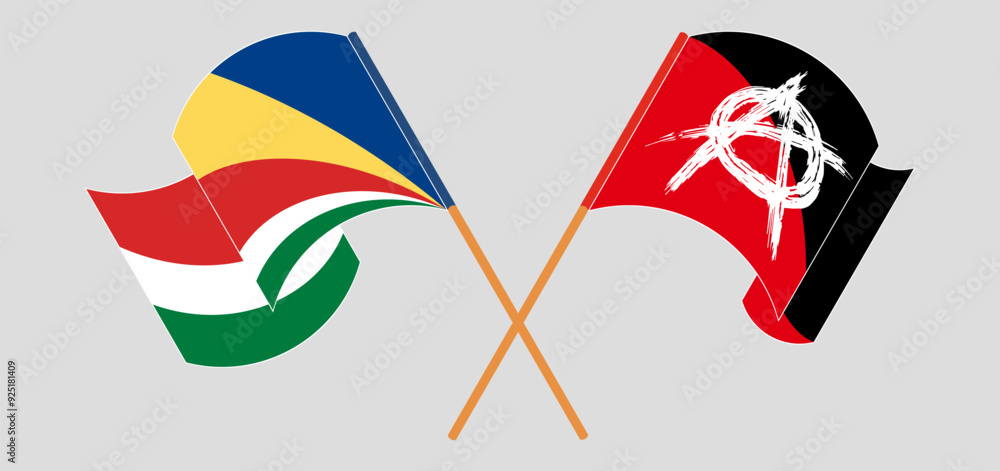 Crossed and waving flags of Seychelles and Anarchy Crossed and waving flags of Seychelles and Anarchy
