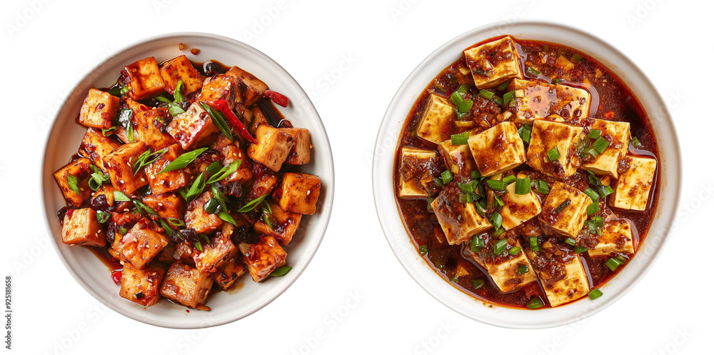 Sichuan mapo tofu with white bowls isolated on white or transparent background png Sichuan mapo tofu with white bowls isolated on white or transparent background png