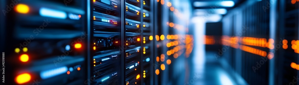Close-up view of a modern data center with illuminated servers and vibrant LED lights, showcasing technology and innovation. Close-up view of a modern data center with illuminated servers and vibrant LED lights, showcasing technology and innovation.