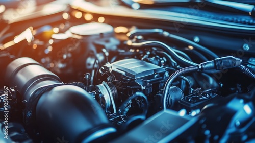 Wallpaper Mural Mechanical Heartbeat - A Top View Close-up of a Car's Engine Under the Hood. Torontodigital.ca