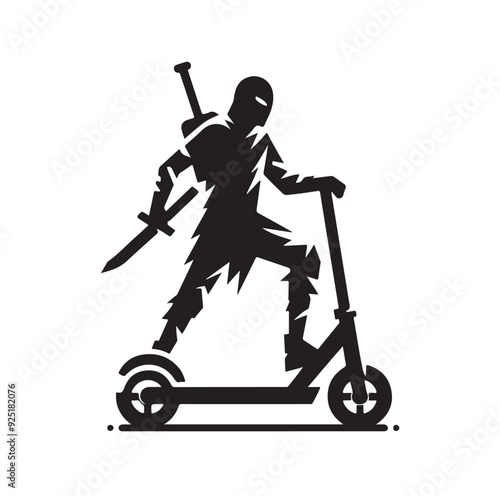 Two wheeled Kick scooter with Raider silhouette vector illustration