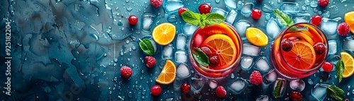 Refreshing summer drink with orange slices, cranberries, and ice.