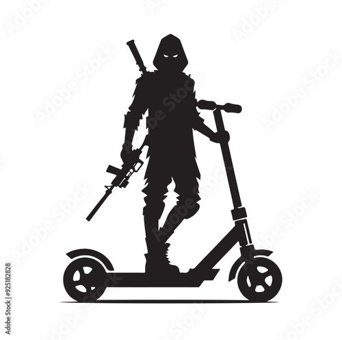 Two wheeled Kick scooter with Raider silhouette vector illustration