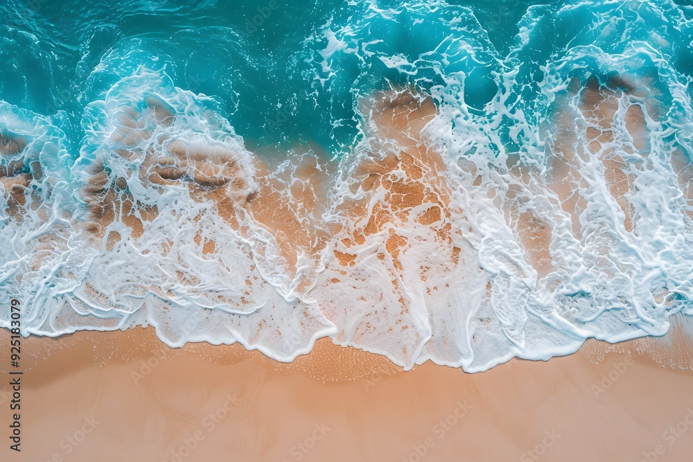 A top down aerial view of beach shoreline gentle waves on a sandy beach in australia A top down aerial view of beach shoreline gentle waves on a sandy beach in australia