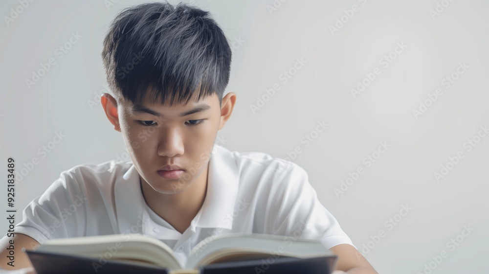 Focused Young Man Reading a Book - Education and Learning Focused Young Man Reading a Book - Education and Learning
